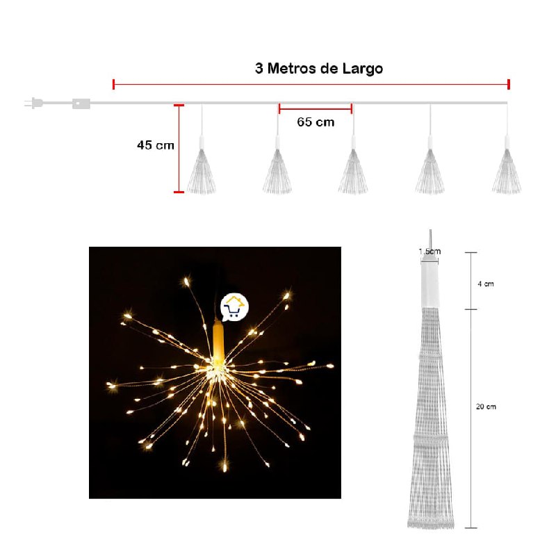 Luces Micro Led Fuegos Artificiales 3 Metros Navidad