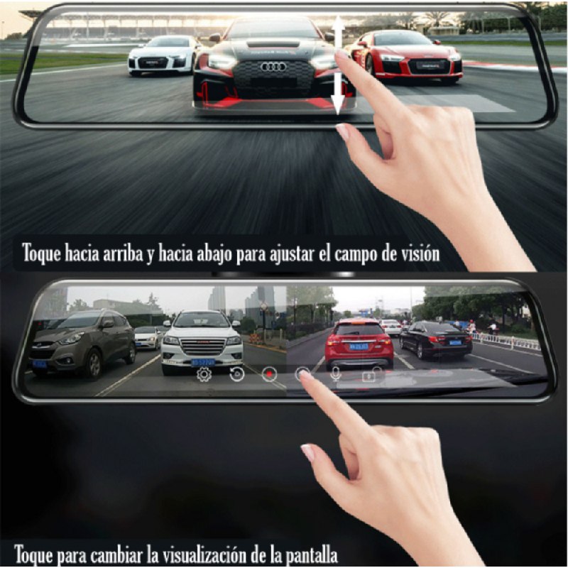Espejo Retrovisor Con Camara Táctil Dual Full Hd Dvr 1080p