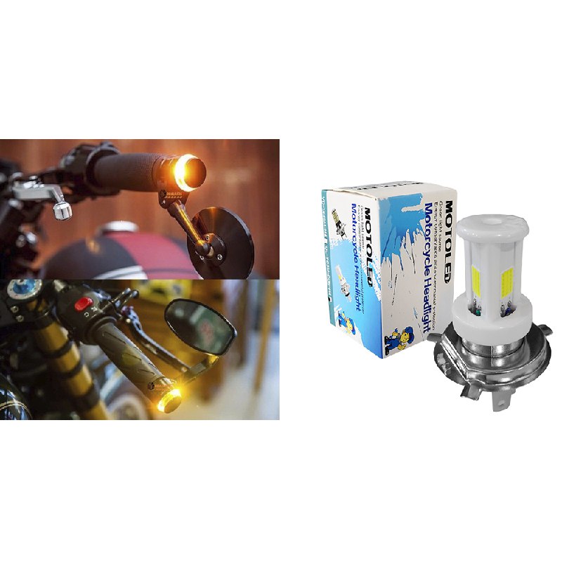 2 Direccionales Led Manubrio Moto + Bombillo Led H4