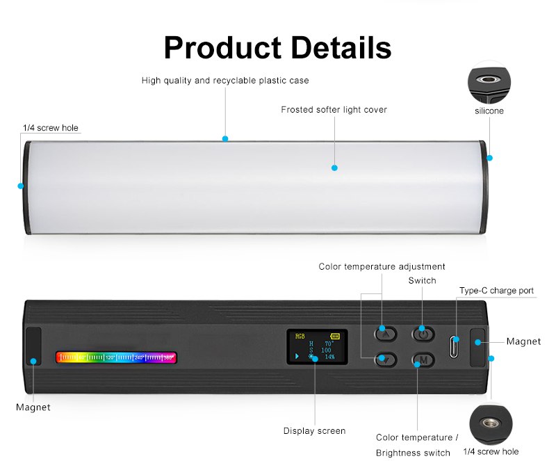 Barra de Luz Recargable P/Videos RGB W200