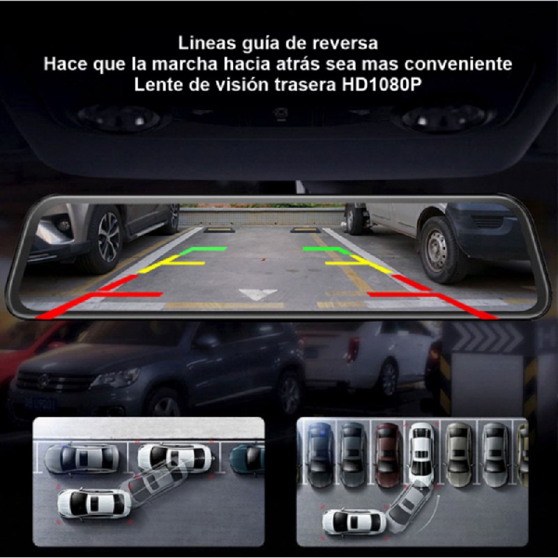 Espejo Retrovisor Con Camara Táctil Dual Full Hd Dvr 1080p