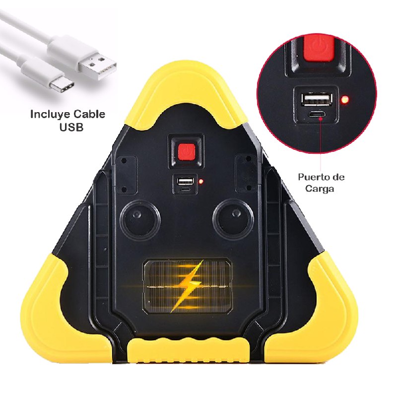 Señal De Emergencia Triangular Led Portátil Panel Solar 500l