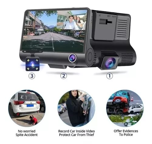 Video Camara Dvr Para Carro 3 Lentes Frontal Reversa Internog-x001